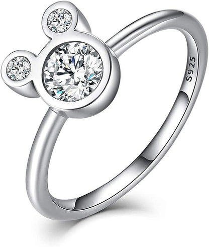 925 Sterling Silver Ring for Women Girls Love Heart,Cat,Mouse,Cubic Zircon(Different Size) Cute Mouse / 6