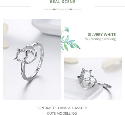 925 Sterling Silver Ring for Women Girls Love Heart,Cat,Mouse,Cubic Zircon(Different Size)