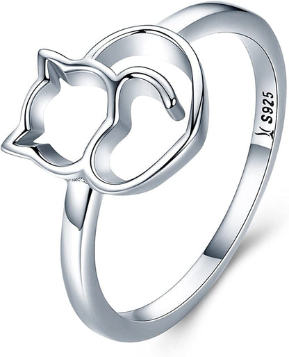 925 Sterling Silver Ring for Women Girls Love Heart,Cat,Mouse,Cubic Zircon(Different Size) Cute Cat / 9