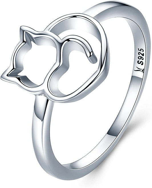 925 Sterling Silver Ring for Women Girls Love Heart,Cat,Mouse,Cubic Zircon(Different Size) Cute Cat / 9
