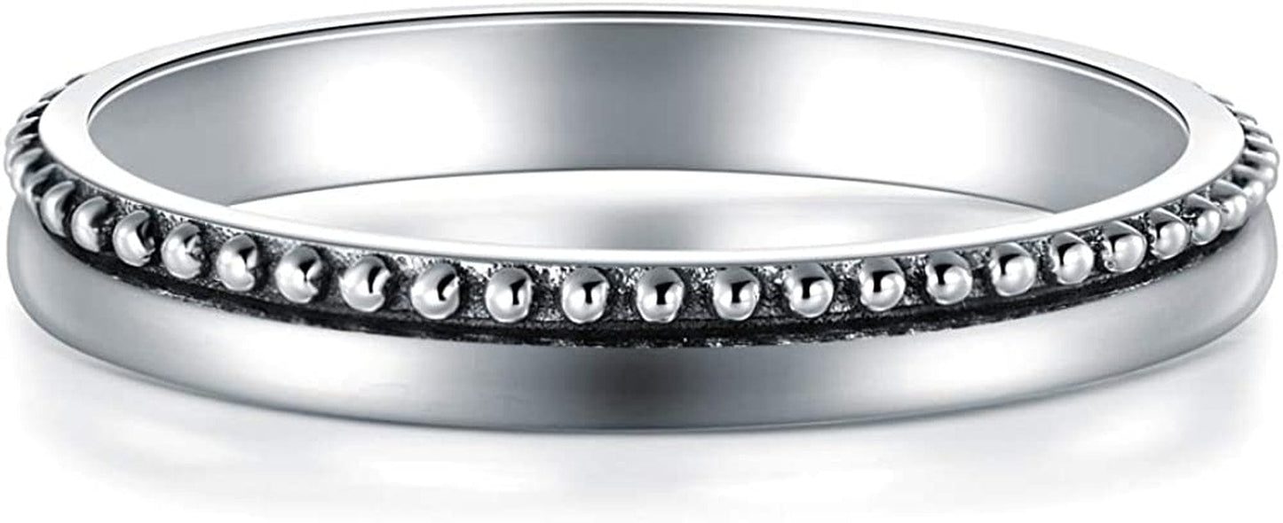 925 Sterling Silver Ring High Polish Thin Beaded Bali Stackable Tarnish Resistant Engagement Wedding Band 2Mm Ring 4-12