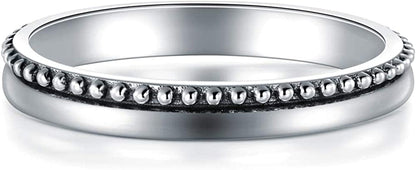 925 Sterling Silver Ring High Polish Thin Beaded Bali Stackable Tarnish Resistant Engagement Wedding Band 2Mm Ring 4-12