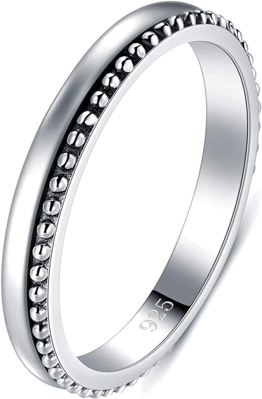 925 Sterling Silver Ring High Polish Thin Beaded Bali Stackable Tarnish Resistant Engagement Wedding Band 2Mm Ring 4-12 10.5