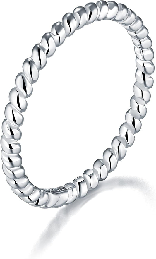 925 Sterling Silver Ring, Twisted Eternity Band Stackable Rings 2Mm Size 4-12 twist 2mm / 12