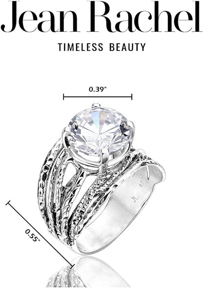 925 Sterling Silver Ring with a White round Cubic Zirconia CZ Prong, Hypoallergenic, Nickel and Lead-Free, Artisan Handcrafted Designer Collection, Made in Israel