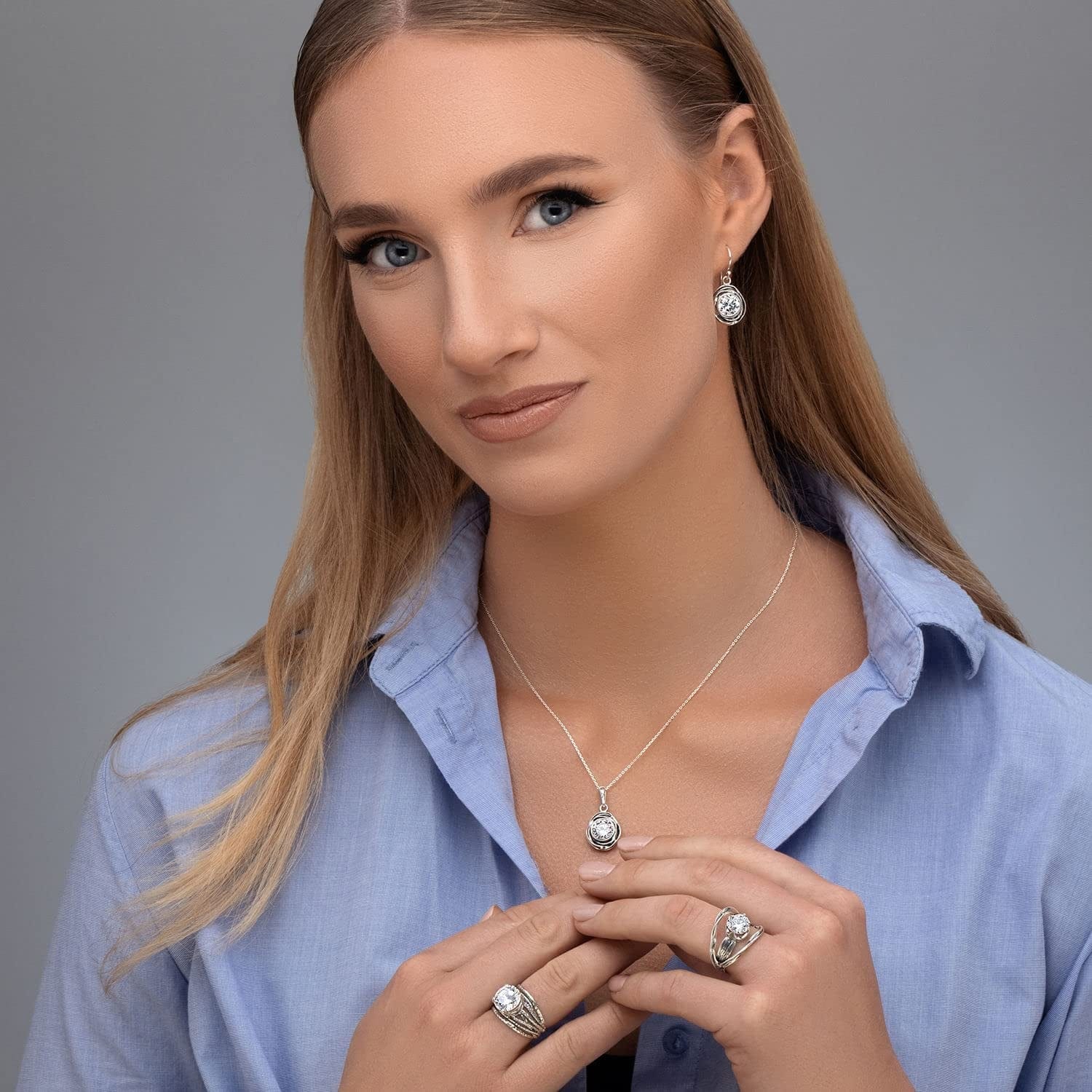 925 Sterling Silver Ring with a White round Cubic Zirconia CZ Prong, Hypoallergenic, Nickel and Lead-Free, Artisan Handcrafted Designer Collection, Made in Israel
