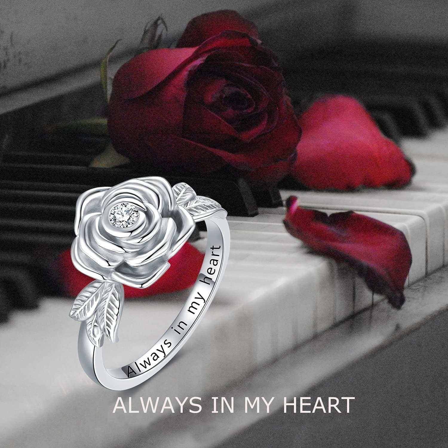 925 Sterling Silver Rose Flower Cremation Urn Ring Holds Loved Ones Ashes Cremation Keepsake Ring Jewelry Embellished with Crystals from Austria