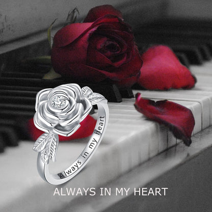 925 Sterling Silver Rose Flower Cremation Urn Ring Holds Loved Ones Ashes Cremation Keepsake Ring Jewelry Embellished with Crystals from Austria