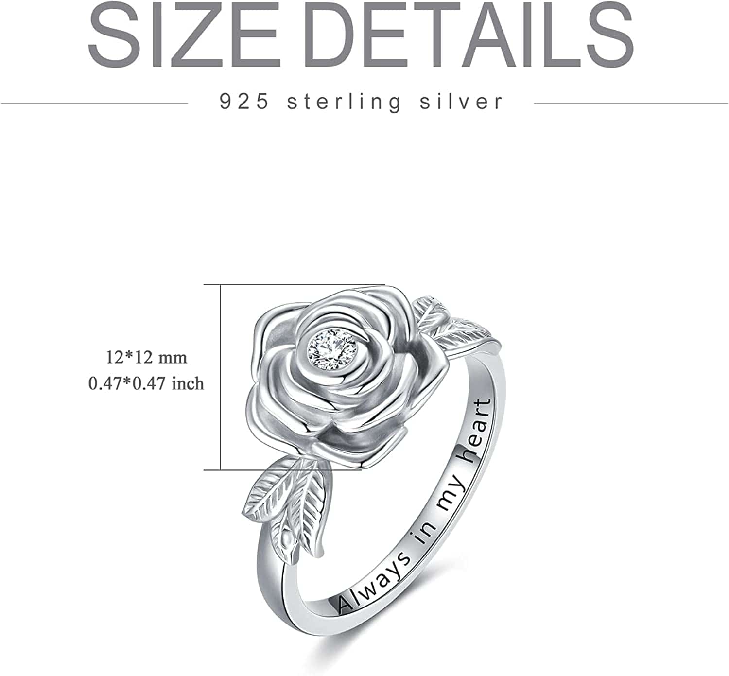 925 Sterling Silver Rose Flower Cremation Urn Ring Holds Loved Ones Ashes Cremation Keepsake Ring Jewelry Embellished with Crystals from Austria