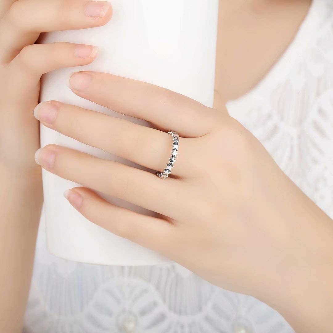 925 Sterling Silver Star Ring Stackable Rings Eternity Promise Rings for Her