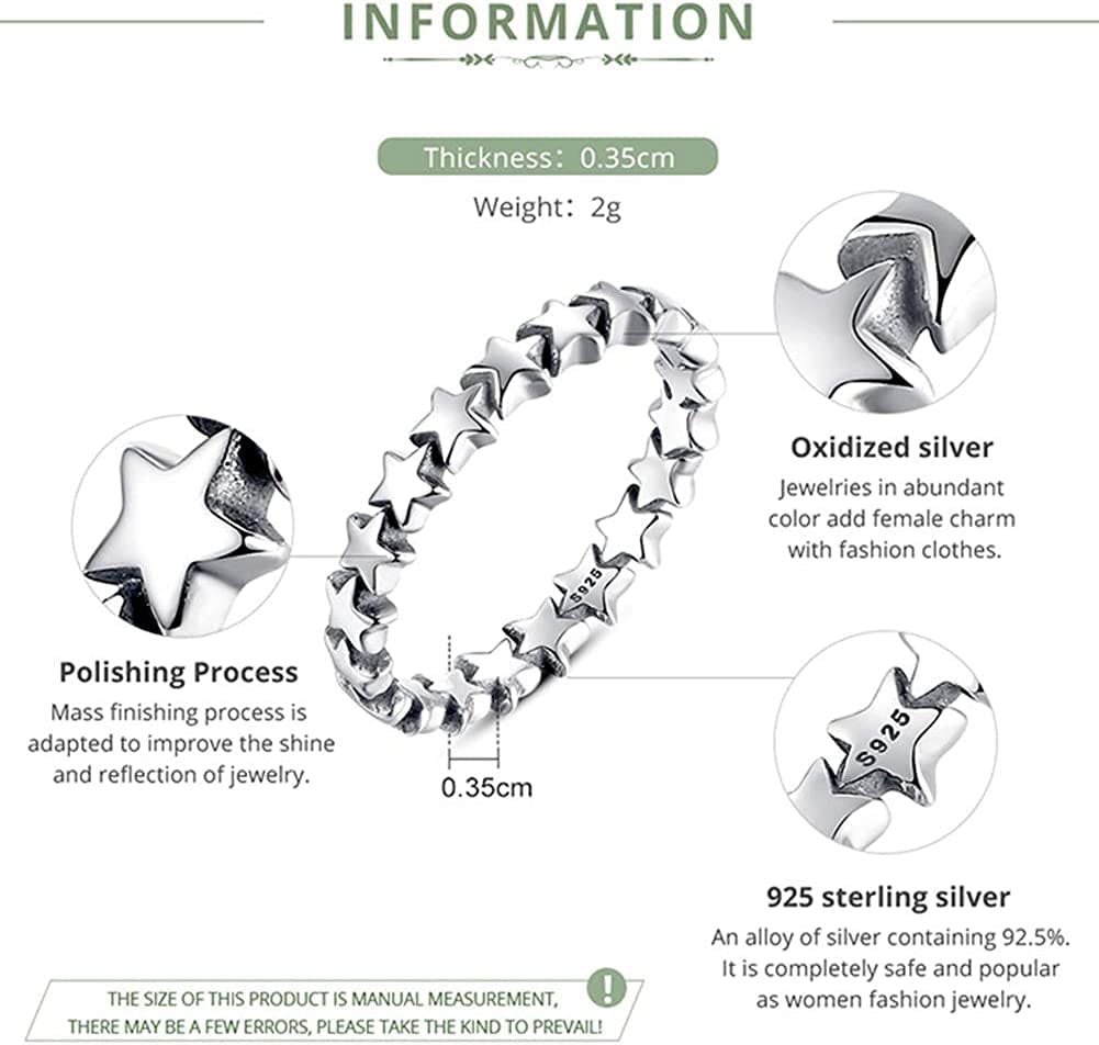 925 Sterling Silver Star Ring Stackable Rings Eternity Promise Rings for Her