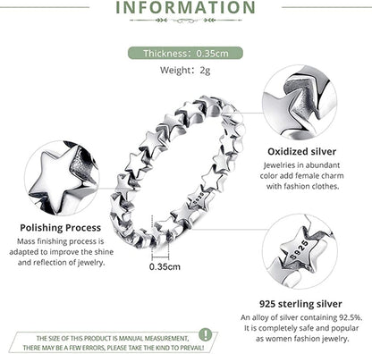 925 Sterling Silver Star Ring Stackable Rings Eternity Promise Rings for Her