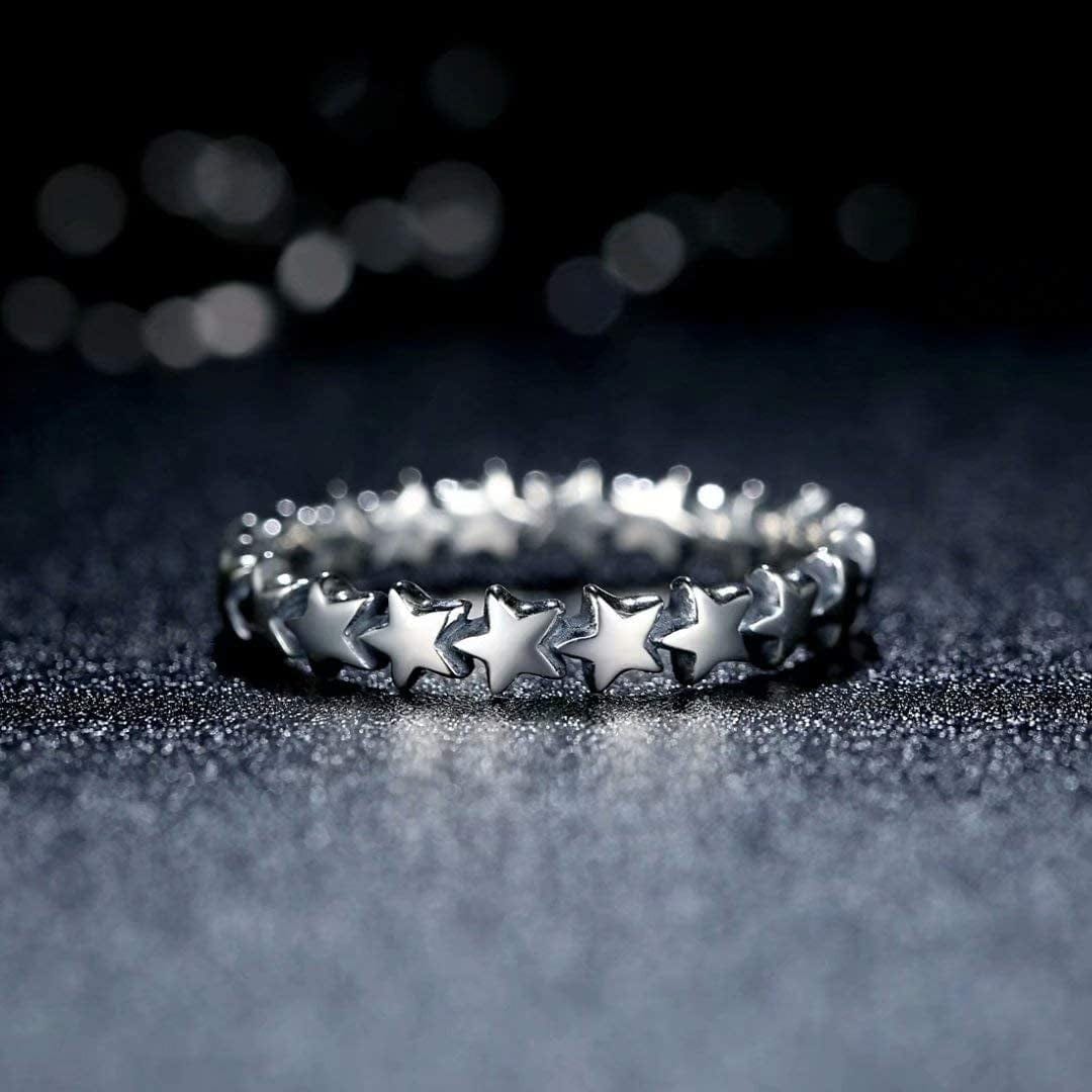 925 Sterling Silver Star Ring Stackable Rings Eternity Promise Rings for Her