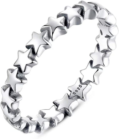925 Sterling Silver Star Ring Stackable Rings Eternity Promise Rings for Her Silver / 10