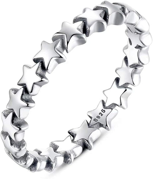 925 Sterling Silver Star Ring Stackable Rings Eternity Promise Rings for Her Silver / 10