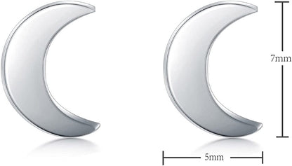 925 Sterling Silver Stud Earrings, Boruo Crescent Moon, Star, Sun High Polish Tarnish Resistant Earrings
