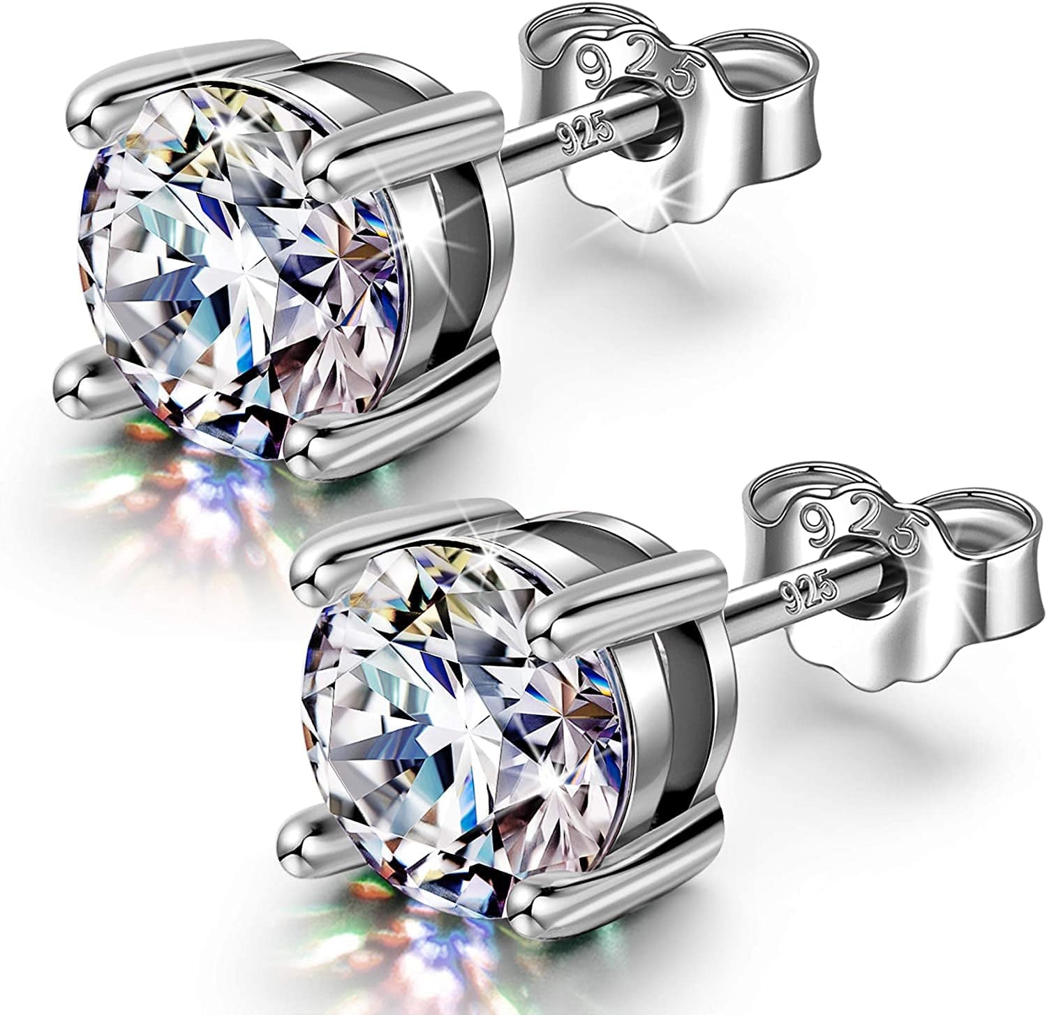 925 Sterling Silver Stud Earrings for Women Men, Cubic Zirconia from Austria, Flawless (FL) Clarity & Exellent Cut, Superior Brilliance, Scintillation as Diamond, 4Mm,5Mm,6Mm 4mm White Gold
