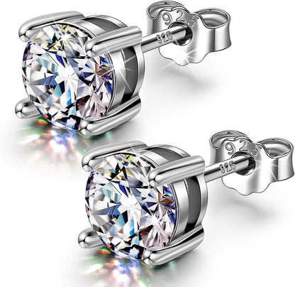 925 Sterling Silver Stud Earrings for Women Men, Cubic Zirconia from Austria, Flawless (FL) Clarity & Exellent Cut, Superior Brilliance, Scintillation as Diamond, 4Mm,5Mm,6Mm 4mm White Gold