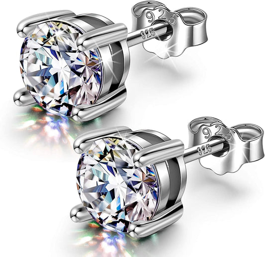 925 Sterling Silver Stud Earrings for Women Men, Cubic Zirconia from Austria, Flawless (FL) Clarity & Exellent Cut, Superior Brilliance, Scintillation as Diamond, 4Mm,5Mm,6Mm 4mm White Gold