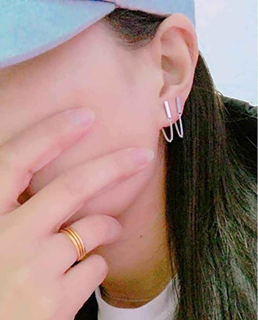 925 Sterling Silver Stud Earrings Minimalist Bar Earrings with Chain Dangle Earrings for Women