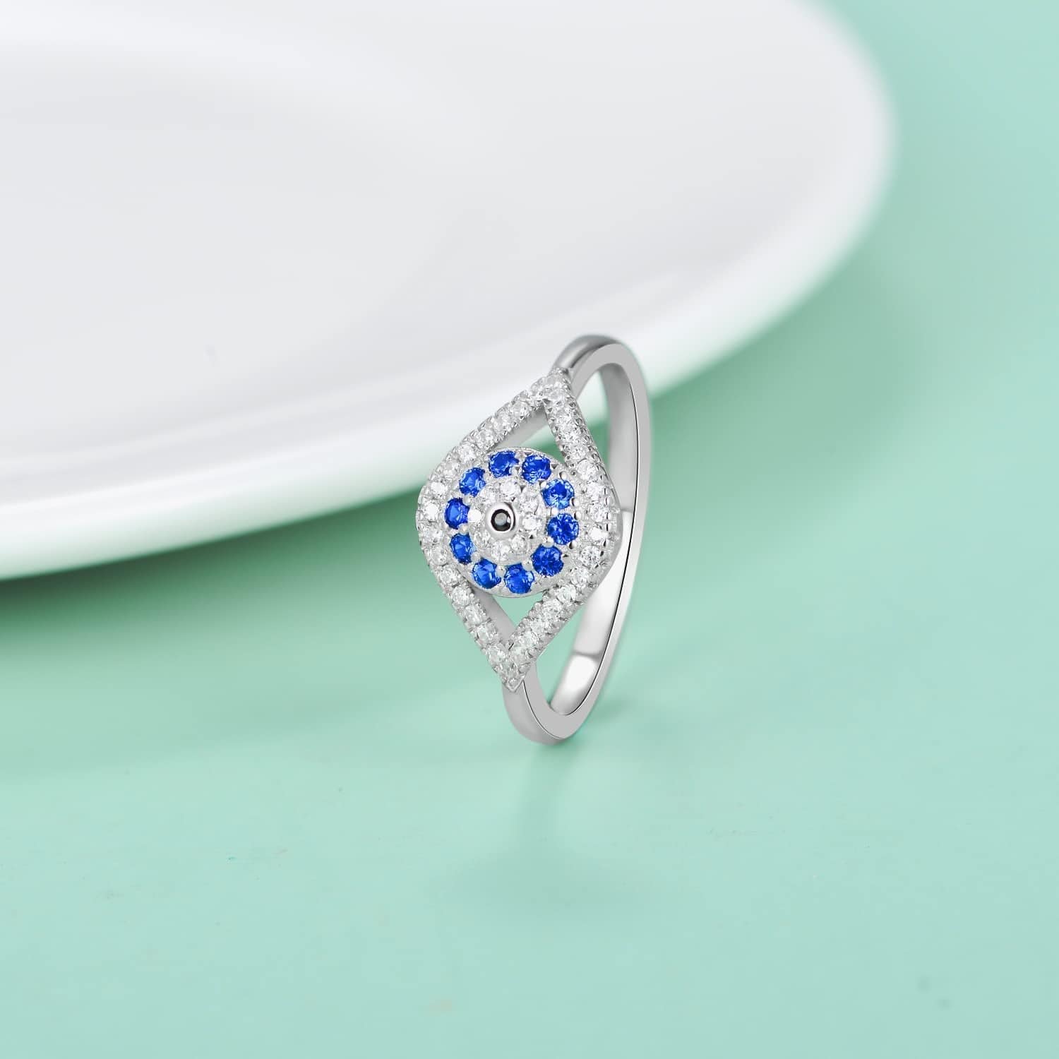 925 Sterling Silver Turkish Evil Eye Rings for Women, Cubic Zirconia Evil Eye Signet Ring Mother Day Jewelry Protection Lucky Gift Size 5-12