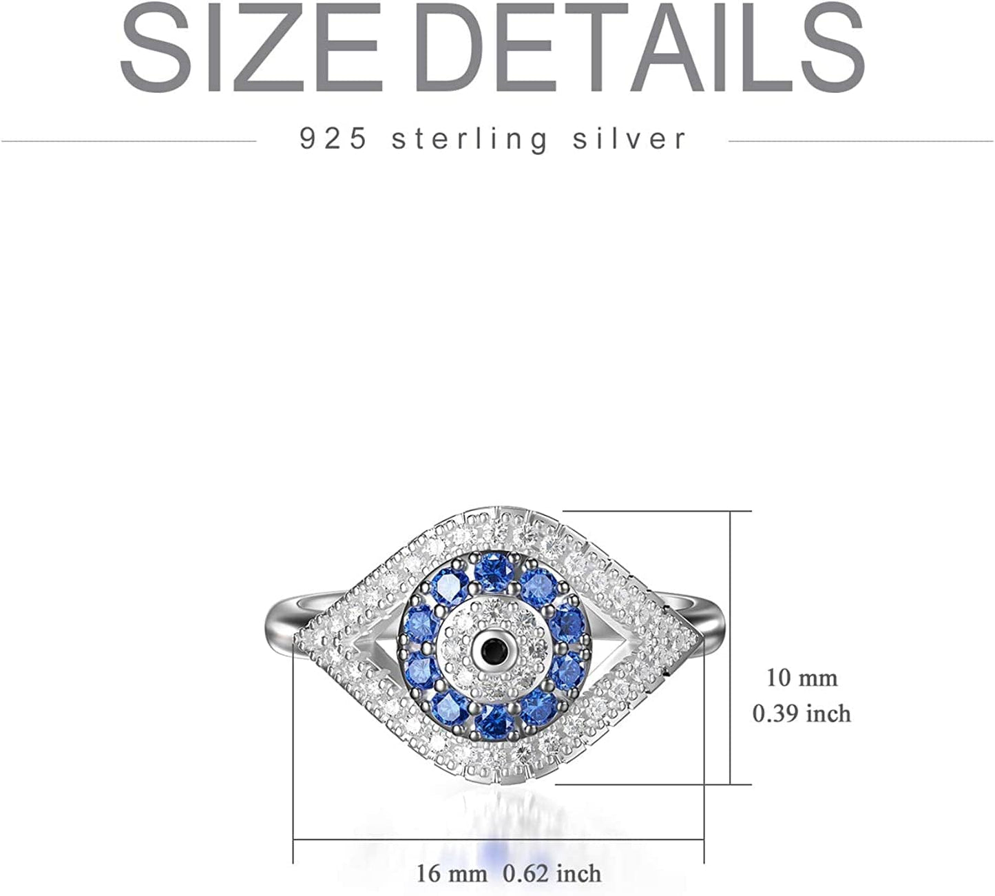 925 Sterling Silver Turkish Evil Eye Rings for Women, Cubic Zirconia Evil Eye Signet Ring Mother Day Jewelry Protection Lucky Gift Size 5-12