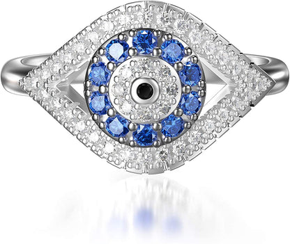 925 Sterling Silver Turkish Evil Eye Rings for Women, Cubic Zirconia Evil Eye Signet Ring Mother Day Jewelry Protection Lucky Gift Size 5-12 11.5