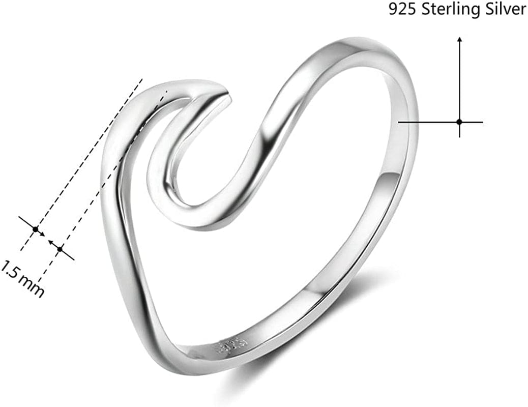 925 Sterling Silver Wave Girl Rings for Women Girls,Size 5-10