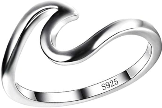 925 Sterling Silver Wave Girl Rings for Women Girls,Size 5-10 Size 6