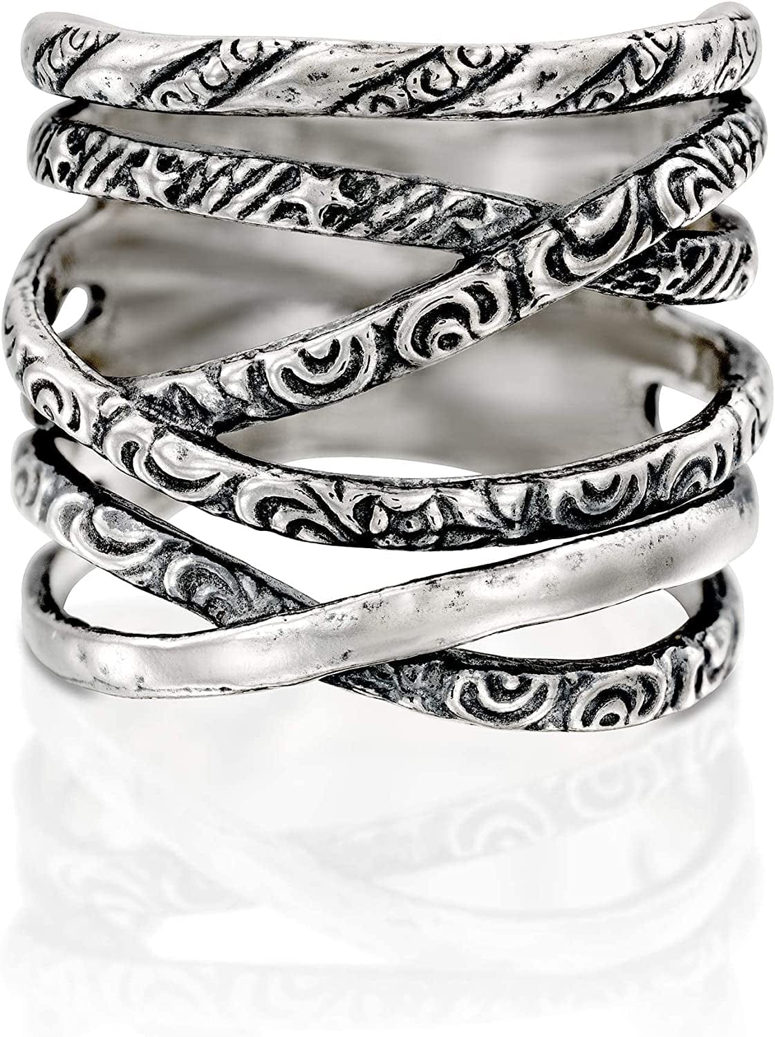 925 Sterling Silver Wrap Ring, Spiral Rings for Women, Antique Silver Rings, Statement Rings