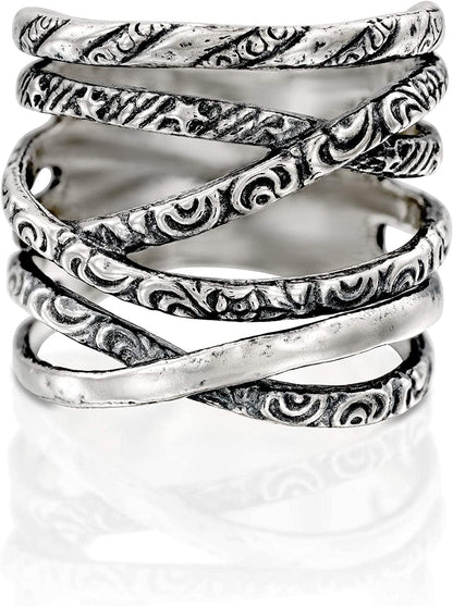 925 Sterling Silver Wrap Ring, Spiral Rings for Women, Antique Silver Rings, Statement Rings