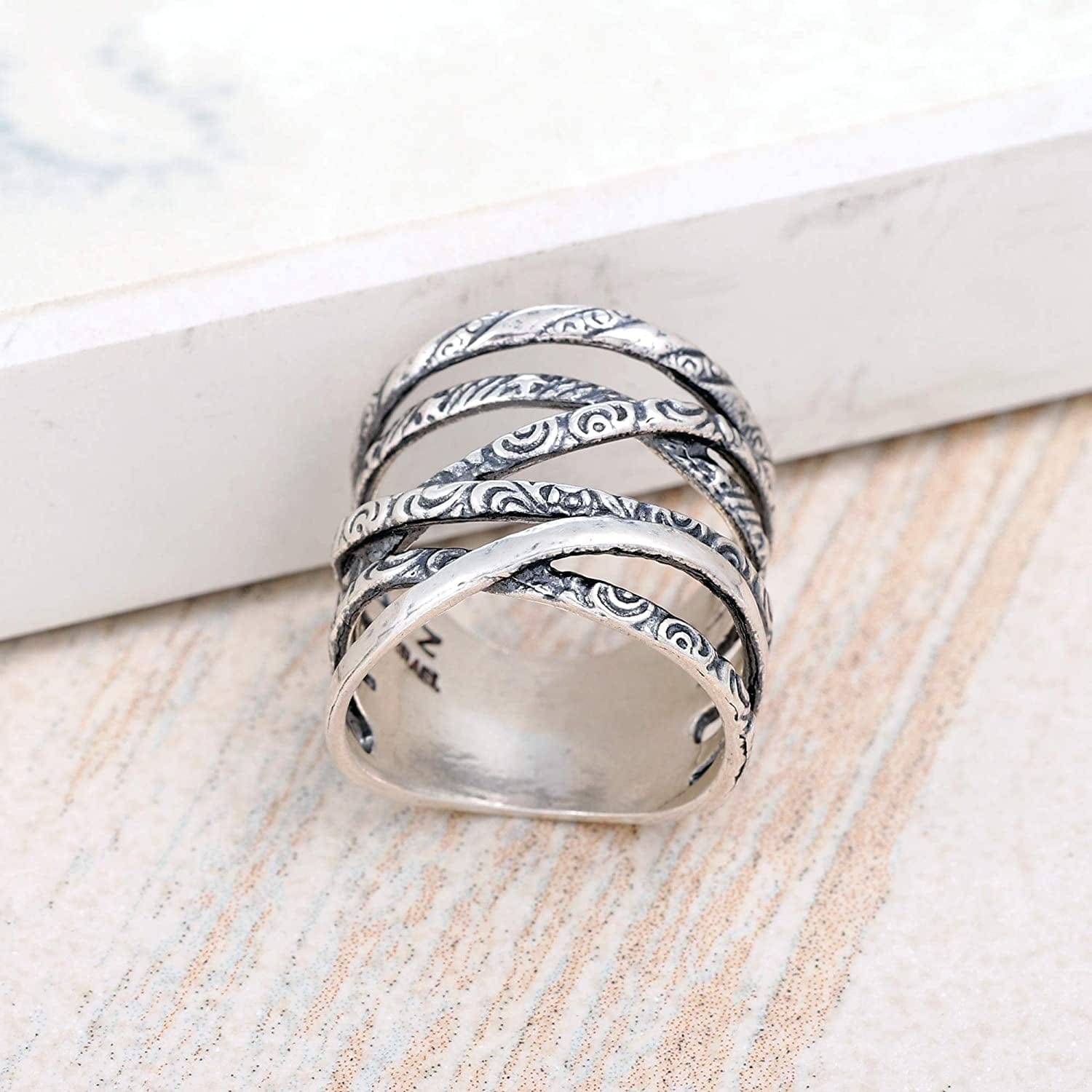 925 Sterling Silver Wrap Ring, Spiral Rings for Women, Antique Silver Rings, Statement Rings