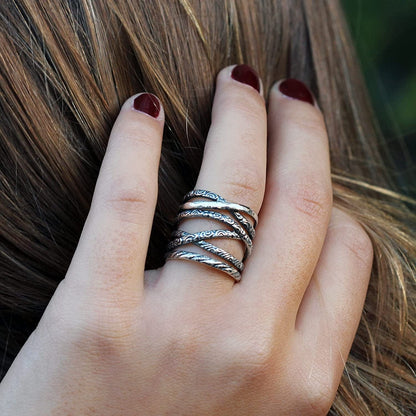 925 Sterling Silver Wrap Ring, Spiral Rings for Women, Antique Silver Rings, Statement Rings