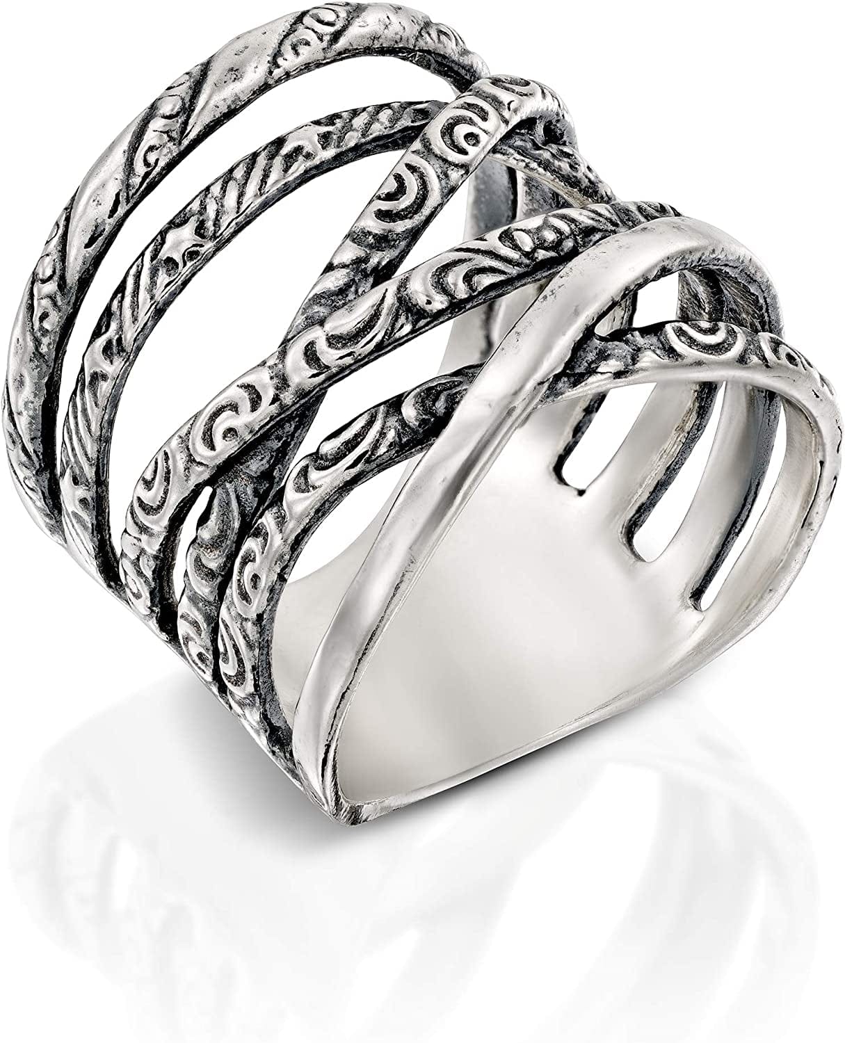 925 Sterling Silver Wrap Ring, Spiral Rings for Women, Antique Silver Rings, Statement Rings 10