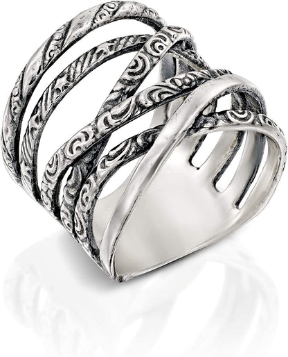 925 Sterling Silver Wrap Ring, Spiral Rings for Women, Antique Silver Rings, Statement Rings 10