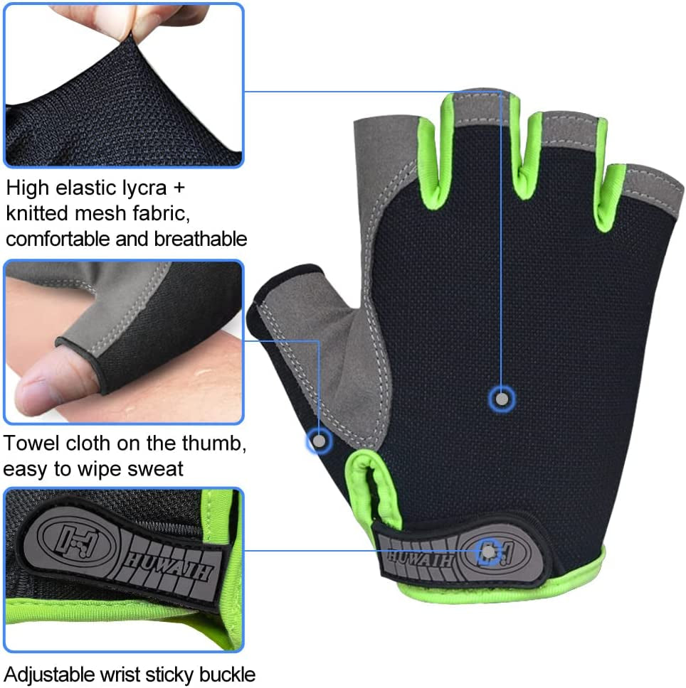 Huwaih Cycling Gloves for Men/Women anti Slip Shock Absorbing Biking Gloves Half Finger Gel Pad Bicycle Gloves Breathable Bike Gloves Apparel & Accessories > Clothing Accessories > Gloves & Mittens HuwaiH   