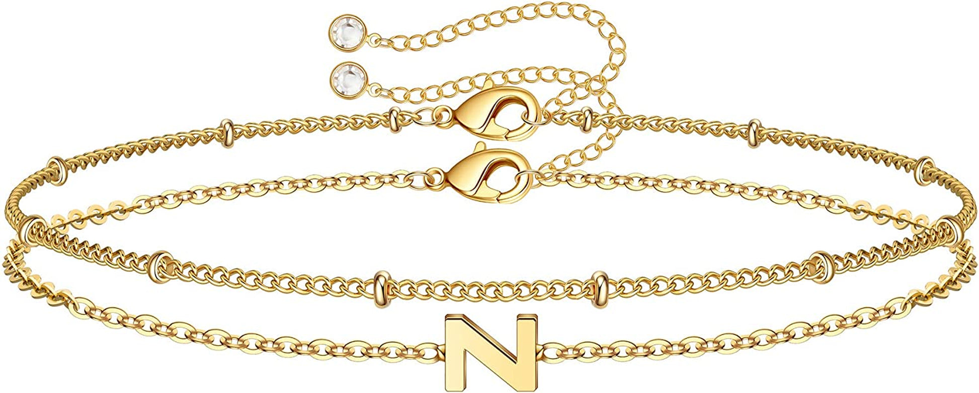 Dainty Gold Initial Bracelets for Women, 14K Gold Plated Dainty Personalized Gold Bracelets Initial Bracelets for Women Teen Girls Jewelry Chain Bracelets for Kids Toddler Little Girls Jewelry Gifts Apparel & Accessories > Jewelry > Bracelets M MOOHAM Z  
