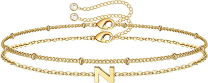 Dainty Gold Initial Bracelets for Women, 14K Gold Plated Dainty Personalized Gold Bracelets Initial Bracelets for Women Teen Girls Jewelry Chain Bracelets for Kids Toddler Little Girls Jewelry Gifts Apparel & Accessories > Jewelry > Bracelets M MOOHAM Z  