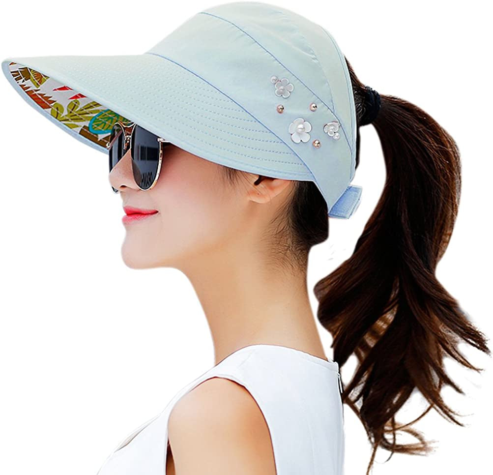 HINDAWI Sun Hats for Women Wide Brim Sun Hat UV Protection Caps Floppy Beach Packable Visor Apparel & Accessories > Clothing Accessories > Hats HINDAWI Sky Blue  
