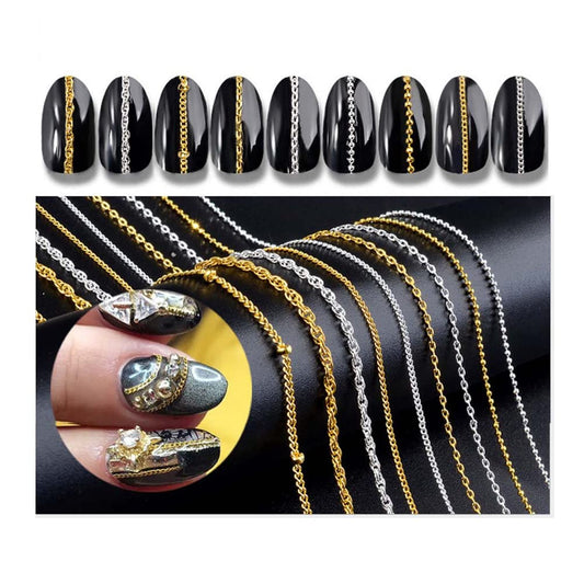 Lookathot 9Pcs 3D Concise Metallic Chain Nail Art Stickers Decals 50Cm Line Pattern Mixed Design Gold Silver Nail DIY Decoration Tools Health & Beauty > Personal Care > Cosmetics > Cosmetic Tools > Nail Tools Lookathot   