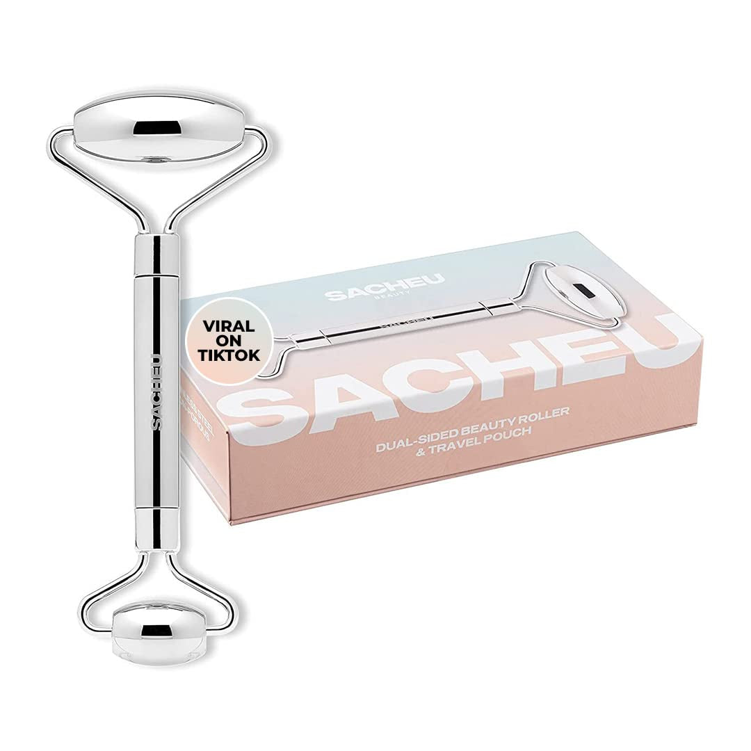 SACHEU Stainless Steel Gua Sha Facial Massage Tool to Reduce Puffiness, Lymphatic Drainage, Facial Tension, Helps Tighten, Firm and Lift Skin, Cooling Durable Skin Care Face Massager with Travel Pouch Health & Beauty > Personal Care > Cosmetics > Cosmetic Tools > Skin Care Tools Sacheu Face Roller  