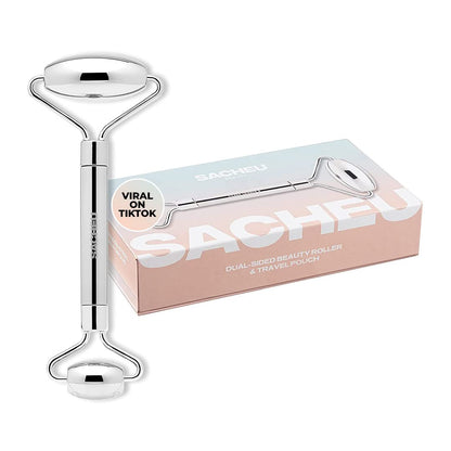 SACHEU Stainless Steel Gua Sha Facial Massage Tool to Reduce Puffiness, Lymphatic Drainage, Facial Tension, Helps Tighten, Firm and Lift Skin, Cooling Durable Skin Care Face Massager with Travel Pouch Health & Beauty > Personal Care > Cosmetics > Cosmetic Tools > Skin Care Tools Sacheu Face Roller  