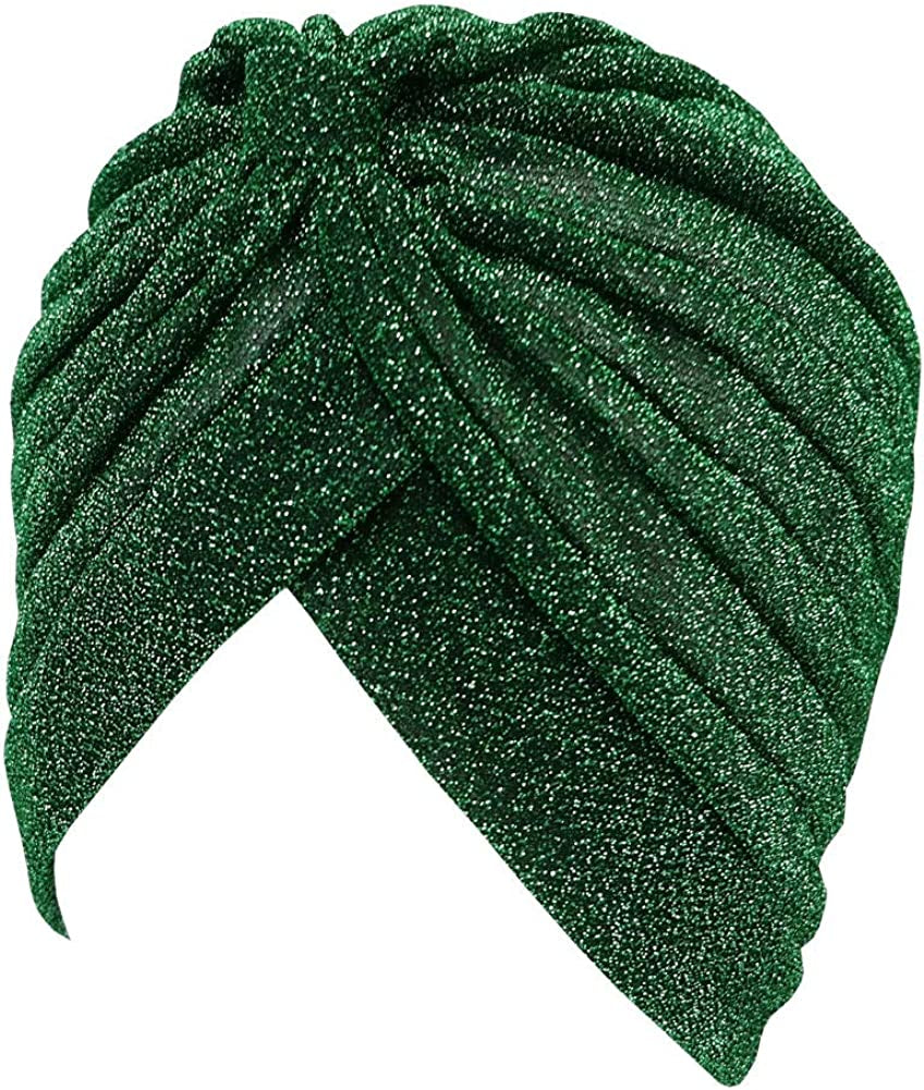 GETACOTA Pleated Glitter Turban for Women Stretchy Hat Beanie Headwrap Twist Elastic Slip on Cap Headwear Accessories Apparel & Accessories > Clothing Accessories > Headwear GETACOTA Green  