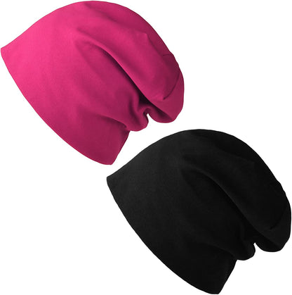 FURTALK Beanie for Womens Men Slouchy Cotton Beanies Summer Soft Skull Cap Lightweight Chemo Headwear Apparel & Accessories > Clothing Accessories > Headwear KYLIE MAX Black+rose Red  