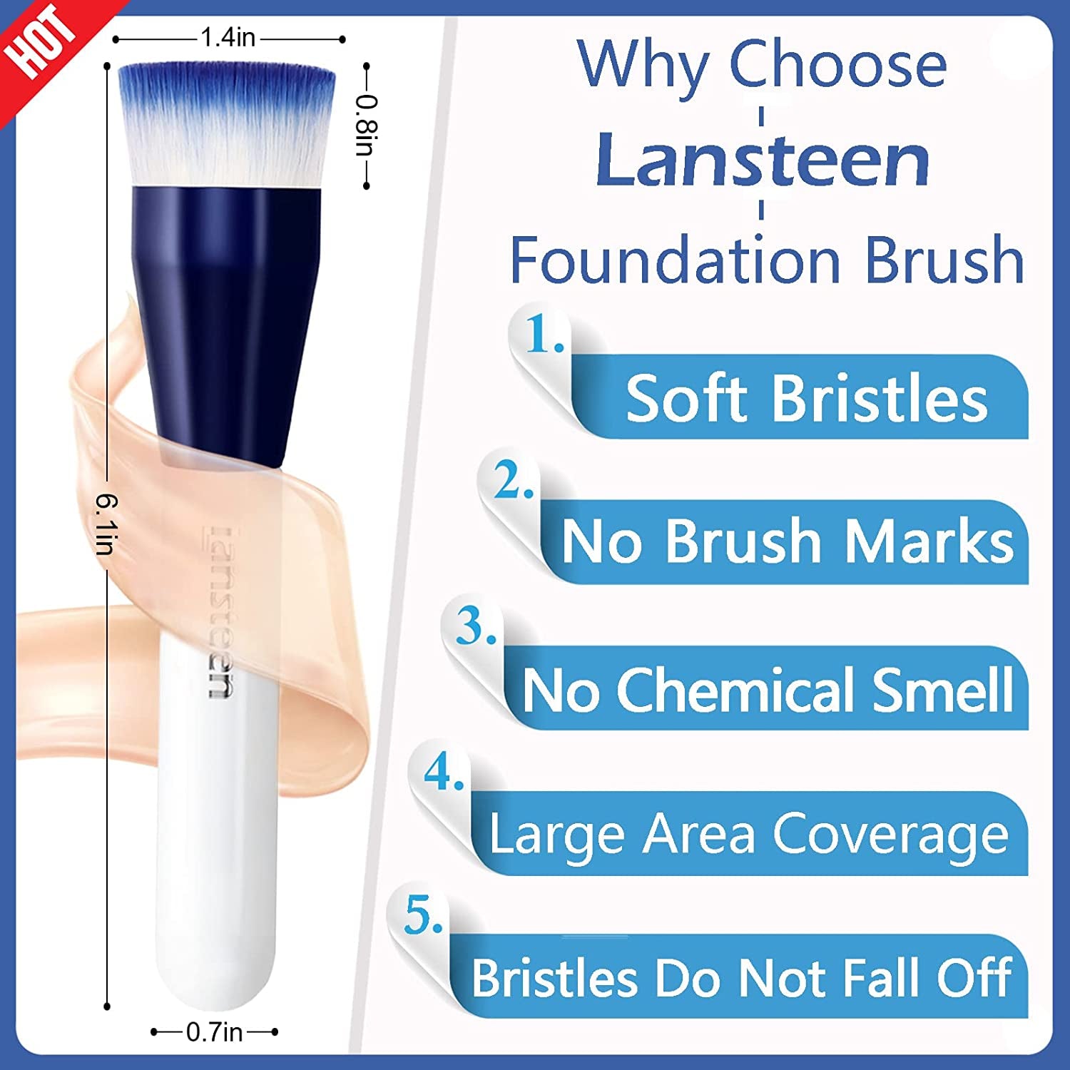 Lansteen Flat Top Foundation Brush-Premium Kabuki Foundation Brush for Liquid Makeup, Cream, Mineral Powder,Blending Buffing Face Make up Tools Health & Beauty > Personal Care > Cosmetics > Cosmetic Tools > Makeup Tools Lansteen   
