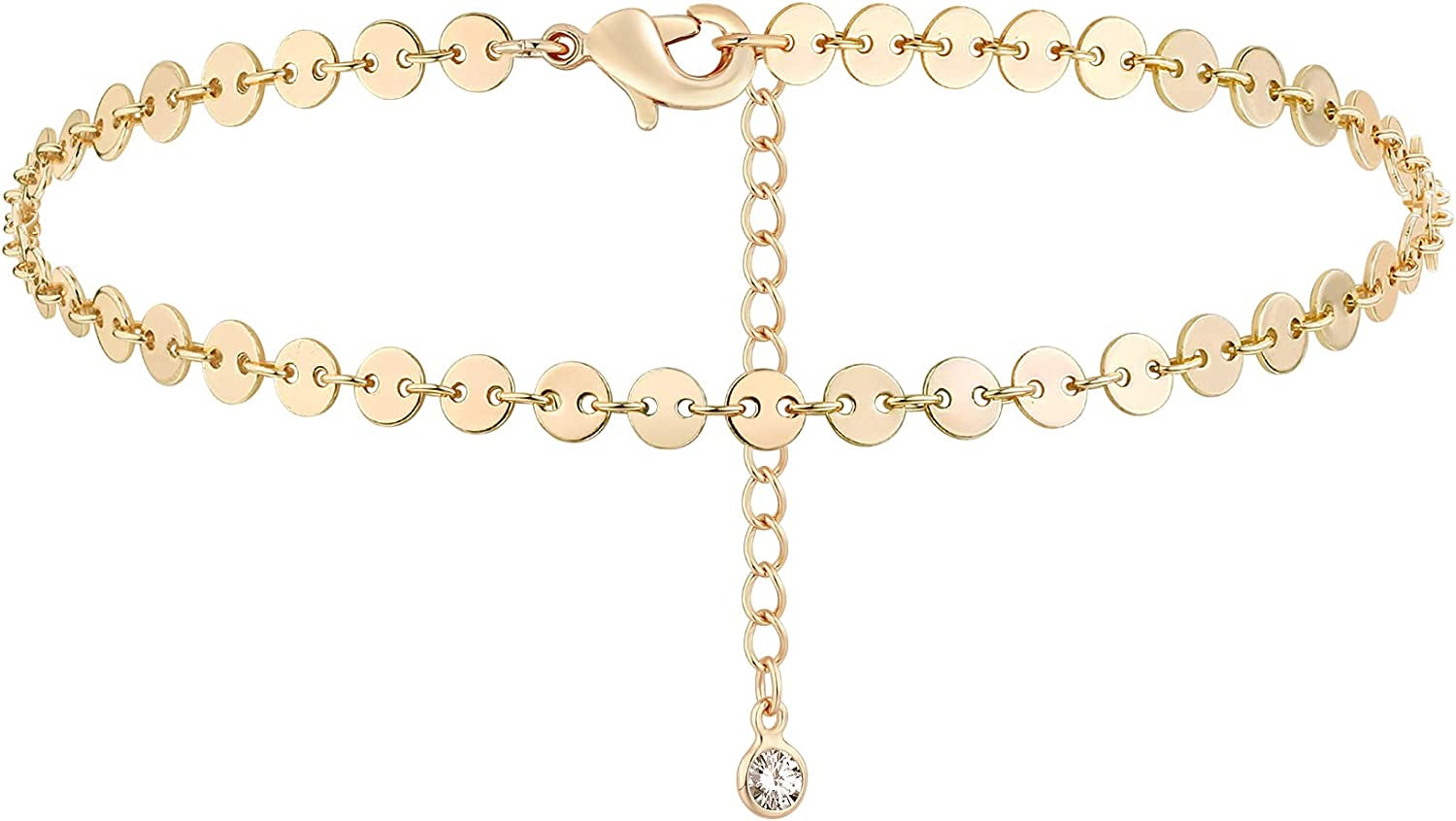 Valloey Rover Women Handmade Dainty Anklet Silver 14K Gold Plated Bead Boho Beach Rhinestone Foot Chain Adjustable Ankle Bracelet for Women Apparel & Accessories > Jewelry > Anklets Valloey Rover Coin  