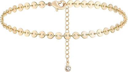 Valloey Rover Women Handmade Dainty Anklet Silver 14K Gold Plated Bead Boho Beach Rhinestone Foot Chain Adjustable Ankle Bracelet for Women Apparel & Accessories > Jewelry > Anklets Valloey Rover Coin  