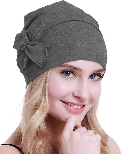 Osvyo Cotton Chemo Turbans Headwear Beanie Hat Cap for Women Cancer Patient Hairloss Apparel & Accessories > Clothing Accessories > Headwear osvyo Cotton Dark Flecking Gray One Size 