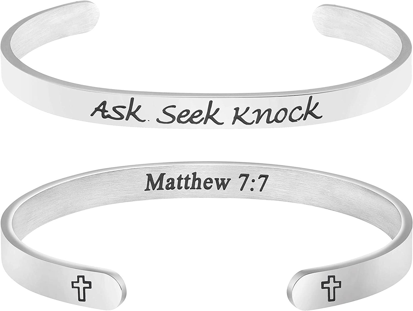 Christian Bracelets for Women Inspirational Gifts Bible Verse Religious Faith Jewelry Cuff Bracelet Mothers Day Christmas Birthday Jewelry for Her Mother Daughter Apparel & Accessories > Jewelry > Bracelets Memgift Matthew 7:7-Ask seek knock  