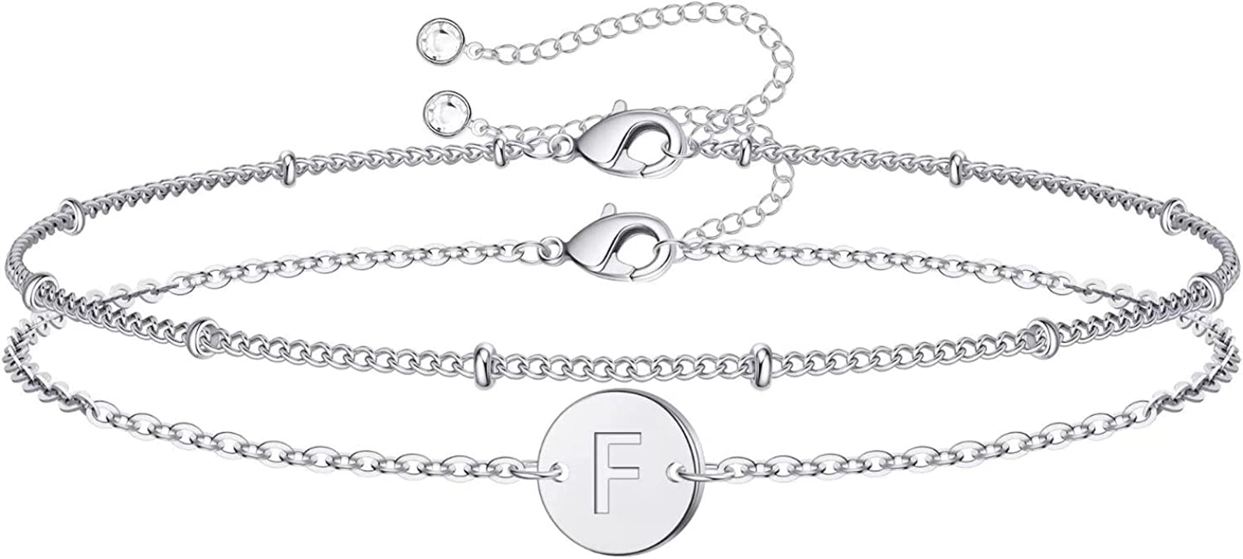 Silver Initial Bracelets for Women Teen Girls, 14K White Gold Filled Layered Letter Initial Bracelet Dainty Disc Initial Charm Bracelets Silver Bracelets for Women Girls Jewelry Gifts for Girls Apparel & Accessories > Jewelry > Bracelets MONOZO F  